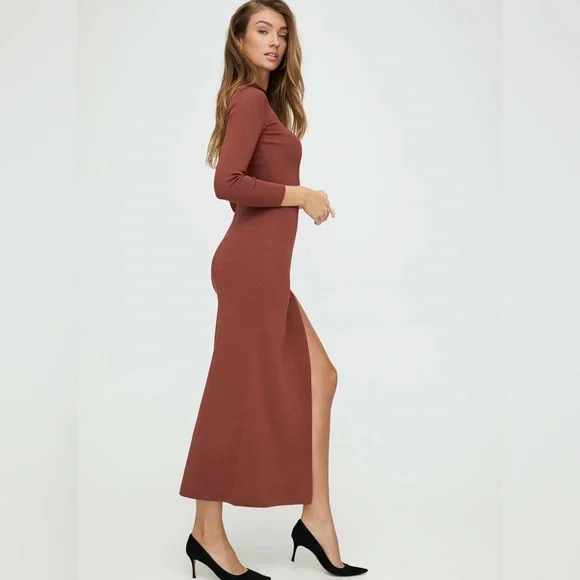 Aritzia Babaton Mockneck Slit Long new Bodycon Formal Evening Dress Sz L - Picture 3 of 12